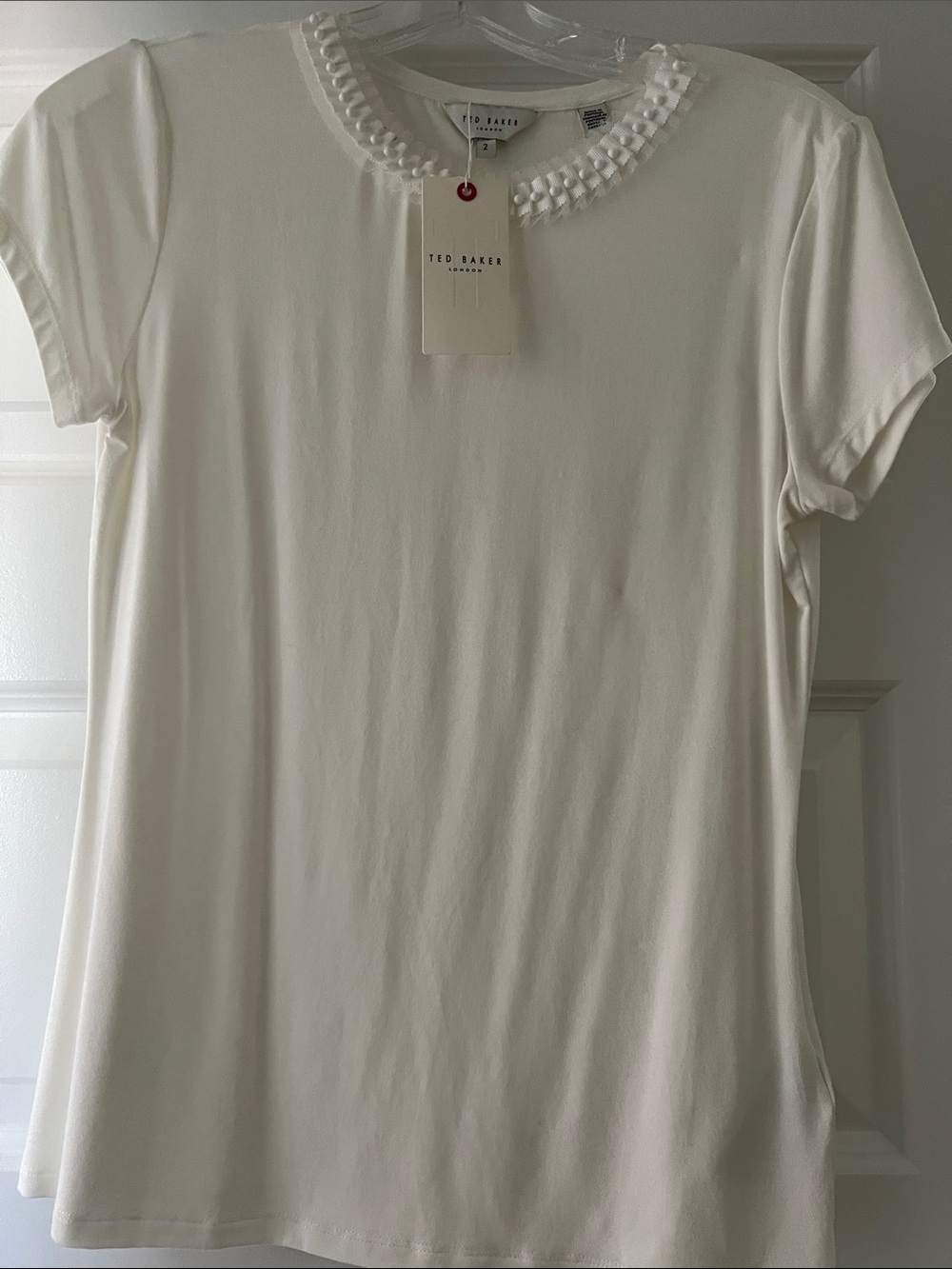 Ted Baker Ivory Short-Sleeve Tee with Beaded Crewneck